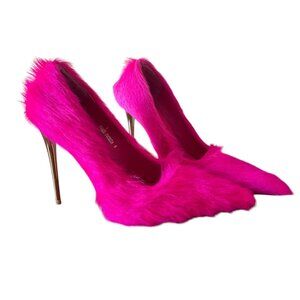 AZALEA WANG Romee Fuchsia Pony Hair Pump Pink Heel SZ 8